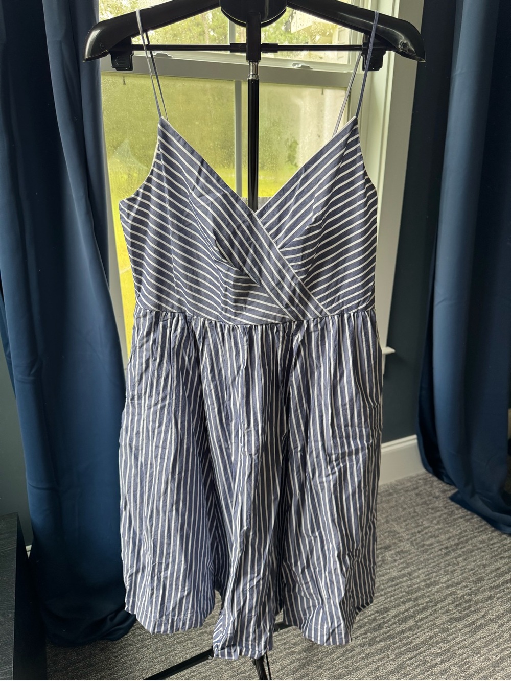J.Crew Striped Crossover Bodice Sundress Blue White Cotton Size 12
